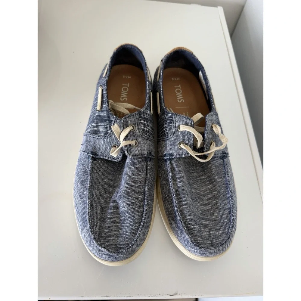 TOMS Men's Culver Navy Slub Chambray Casual Lace-Up Shoes Sz 7.5